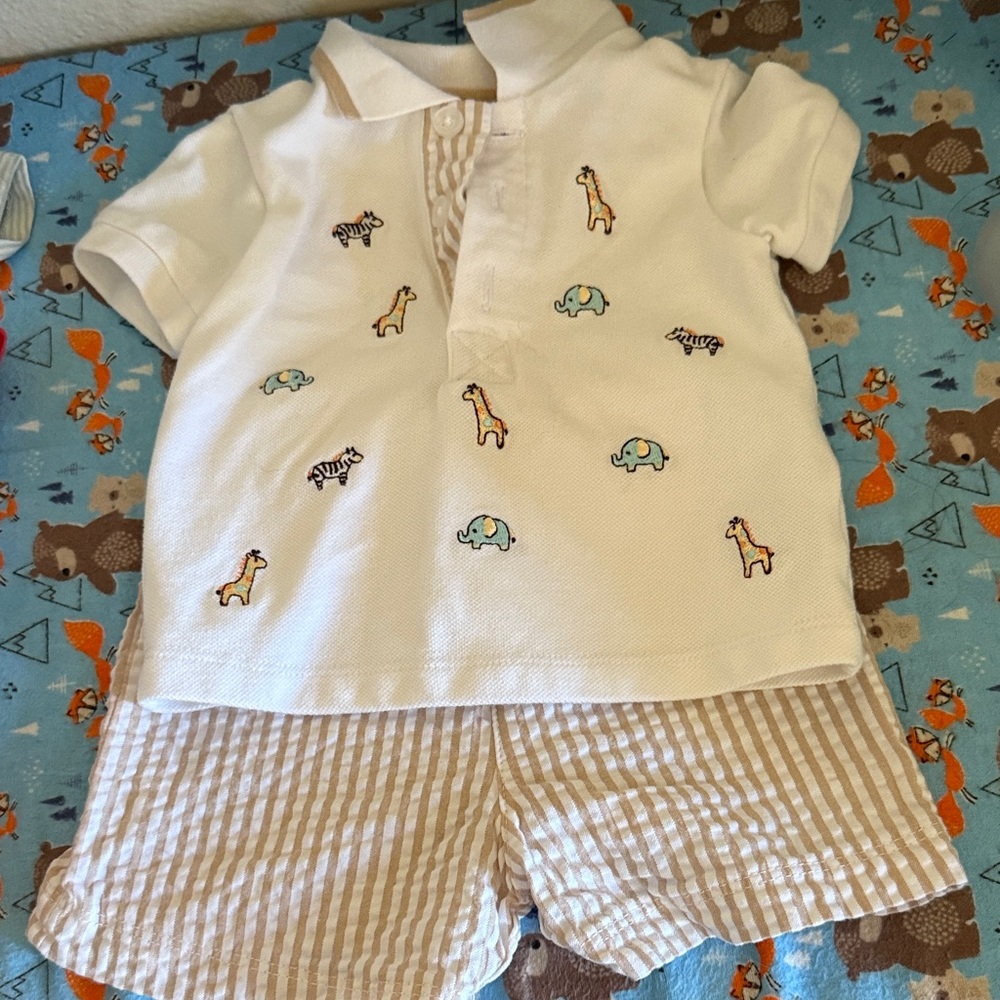 Little Me White and Tan Kids Matching Set
